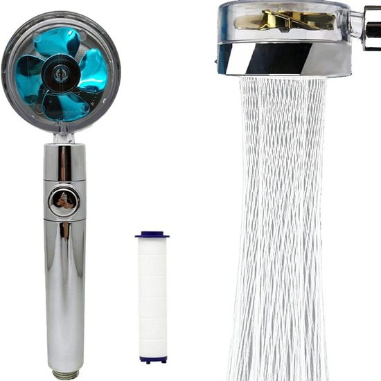 Showerhead with turbine and filter-Blue