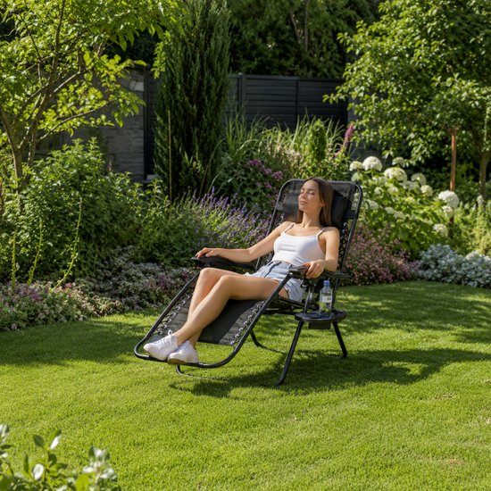 7080 : ADM Adjustable Reclining Outdoor Lounge Chair with Cup Holder
