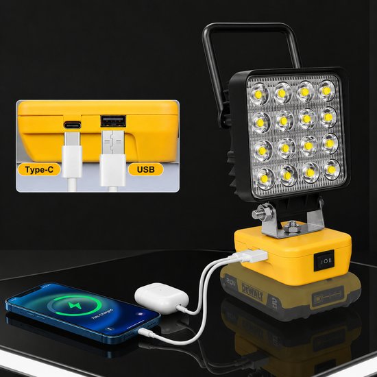 7094 : Cordless battery operated LED Work Light with USB Charging - 4800LM