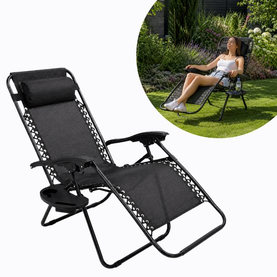 7080 : ADM Adjustable Reclining Outdoor Lounge Chair with Cup Holder