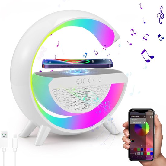LAMPA LED Z ŁADOWARKĄ QI I GŁOŚNIKIEM BLUETOOTH/LED PHONE STAND