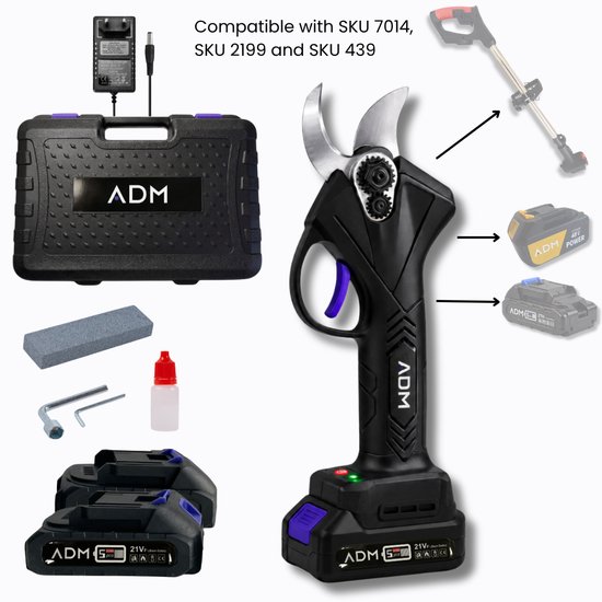 ADM Cordless Electric Pruner with 2 batteries 21V - purple