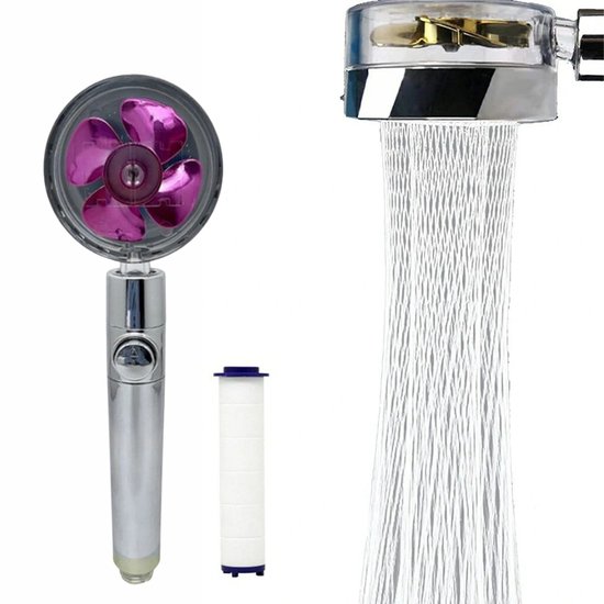 Showerhead with turbine and filter- Pink
