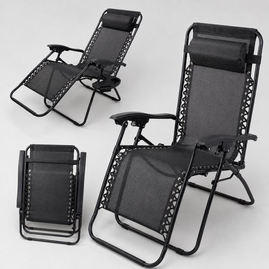 7080 : ADM Adjustable Reclining Outdoor Lounge Chair with Cup Holder